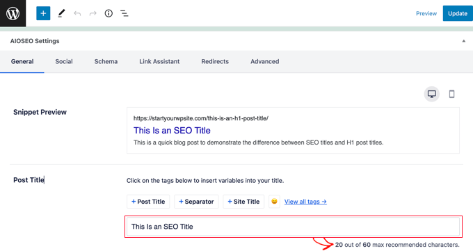 Entering a Custom SEO Title Using All in One SEO Entering a Custom SEO Title Using All in One SEO