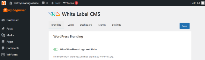 Admin bar branding preview Admin bar branding preview