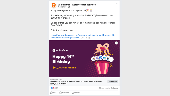 Promoting Our Giveaway on Facebook Promoting Our Giveaway on Facebook
