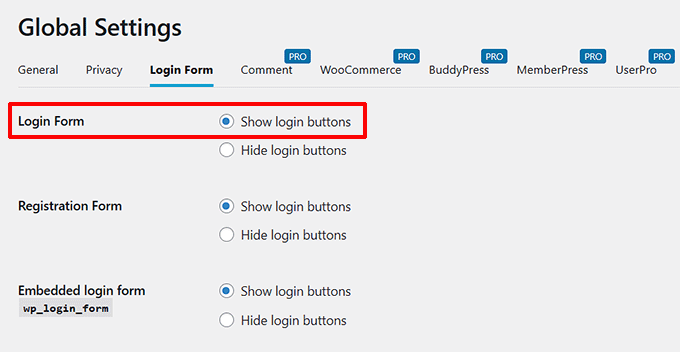 Choose show login buttons option