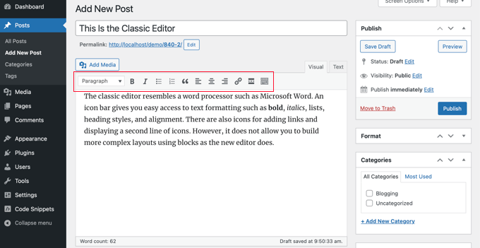 The Classic Editor Interface The Classic Editor Interface