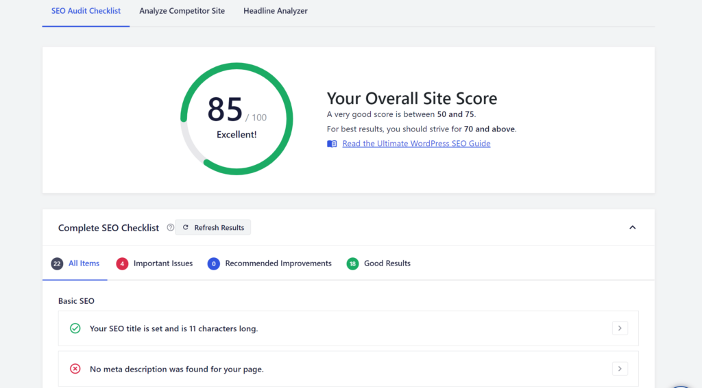 SEO audit in AIOSEO SEO audit in AIOSEO