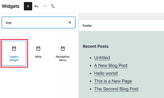 Adding legacy widgets in WordPress 5.8 Adding legacy widgets in WordPress 5.8