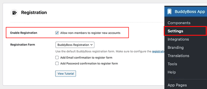 Enable registration in BuddyBoss app