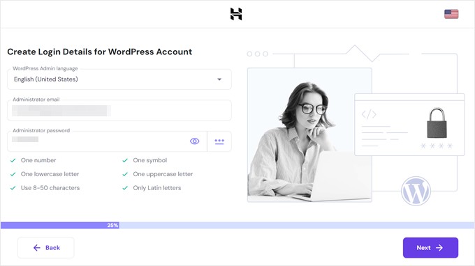 Creating a new WordPress account in Hostinger Creating a new WordPress account in Hostinger