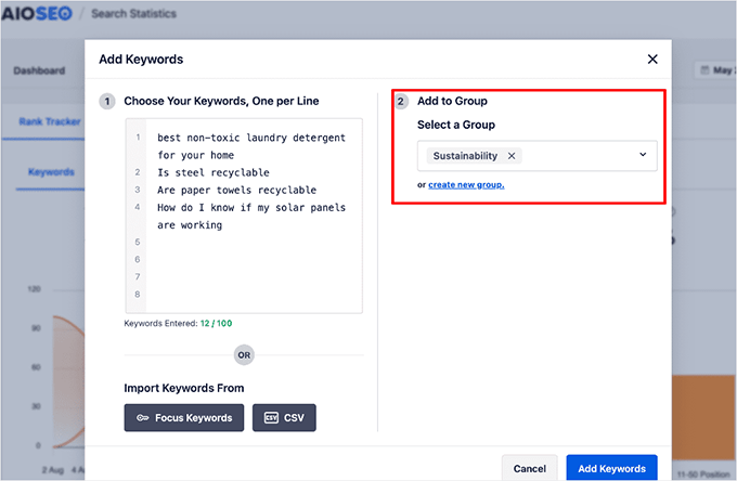 Add keywords to track Add keywords to track