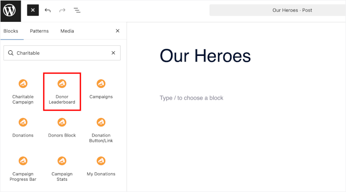 Charitable's Donor Leaderboard block