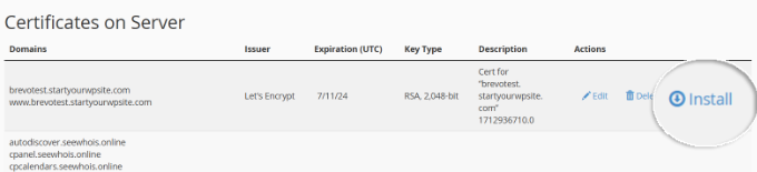Install the new SSL certificate Install the new SSL certificate