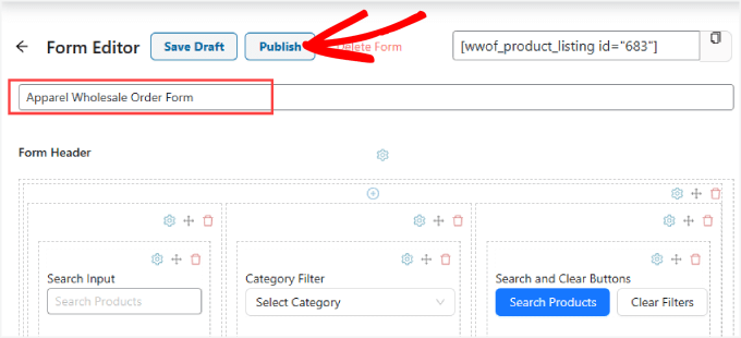 Publish order form Publish order form