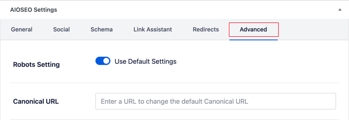 AIOSEO Advanced Settings AIOSEO Advanced Settings