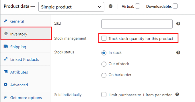 Check the stock management option Check the stock management option
