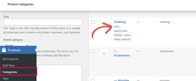 Edit product category Edit product category