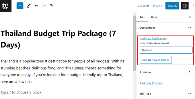 Add destination for the trip Add destination for the trip