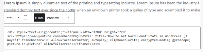 Preview of custom HTML code Preview of custom HTML code