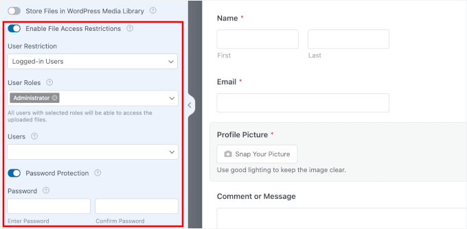 Access restriction options