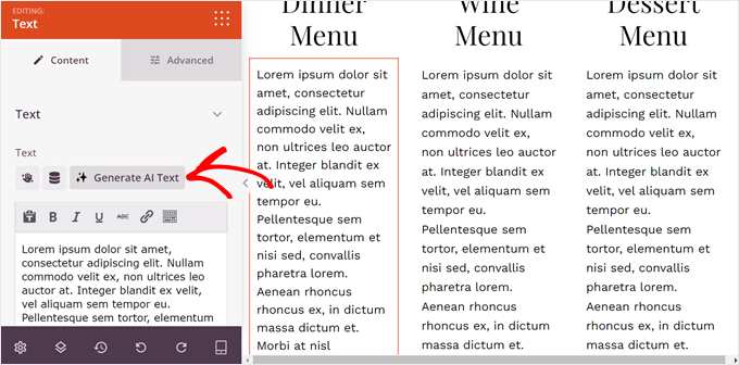 Adding new AI-generated text content in SeedProd Adding new AI-generated text content in SeedProd