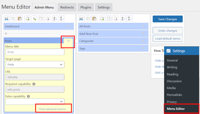 Menu editor Menu editor