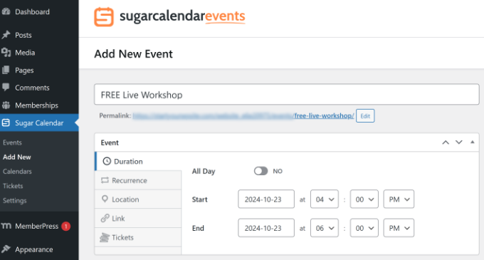 Enter upcoming event details Enter upcoming event details