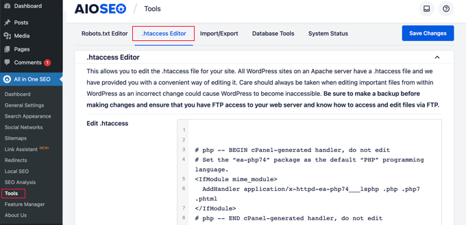 Editing .htaccess file using All in One SEO Editing .htaccess File Using All in One SEO