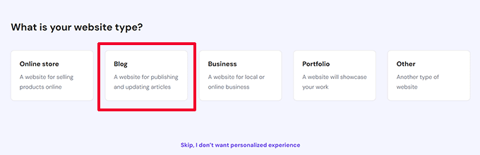 Choose blog as your website type Choose blog as your website type