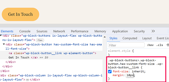 Trying margins in the Inspect tool Trying margins in the Inspect tool