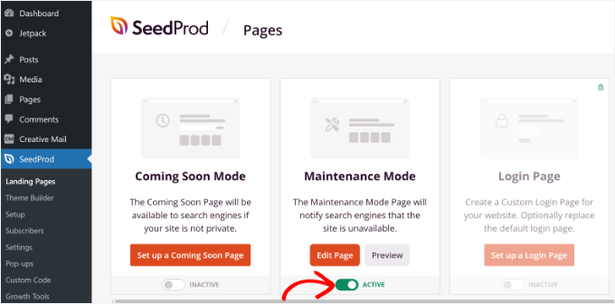 Enable maintenance mode page Enable maintenance mode page