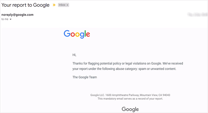 Email about assessing Google review