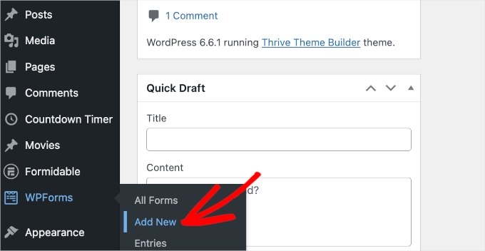 The Add New button in WPForms The Add New button in WPForms
