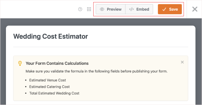 Previewing, Saving, and Embedding Your Calculator Form in WPForms