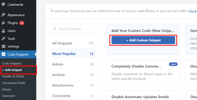 Add new custom code snippet Add new custom code snippet