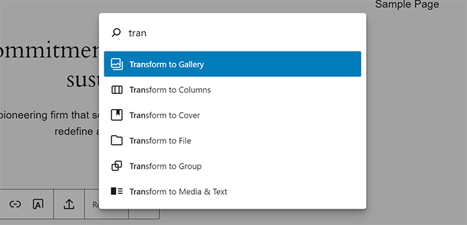 Block actions in command palette Block actions in command palette