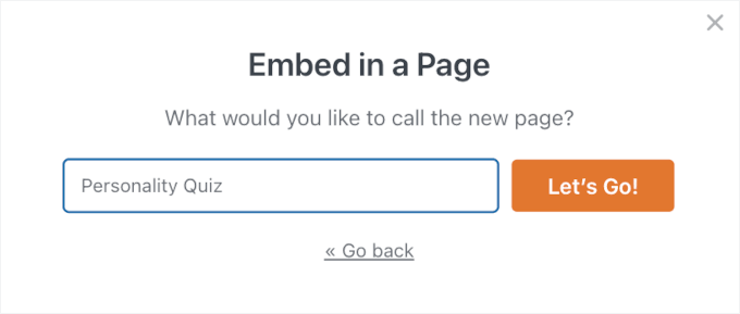 Naming the new page for the personality quiz Naming the new page for the personality quiz