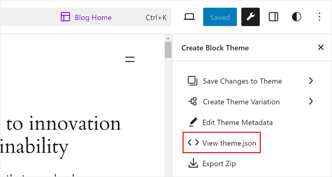 Viewing theme.json with Create Block Theme Viewing theme.json with Create Block Theme