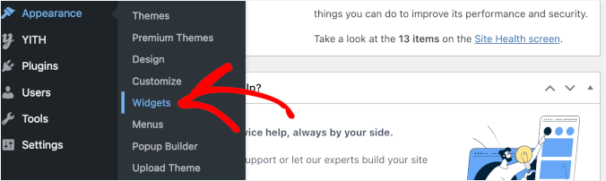 Accessing the Widgets editor