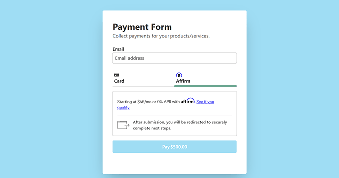 Affirm payment page preview Affirm payment page preview
