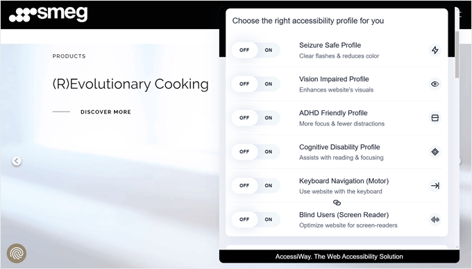 Smeg's accessibility toolbar Smeg's accessibility toolbar