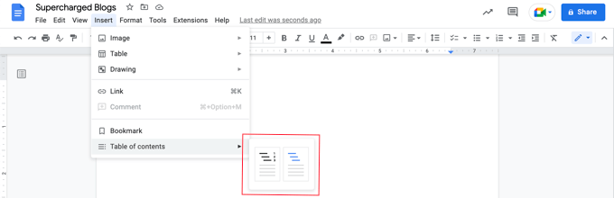 Inserting a Table of Contents in Google Docs Inserting a Table of Contents in Google Docs