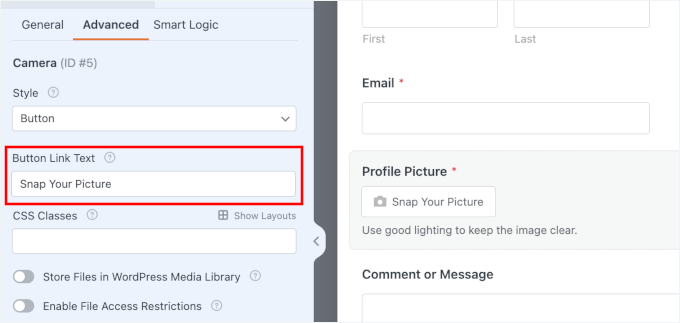 Editing the button link text