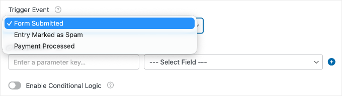 Choosing a Trigger Event in WPForms