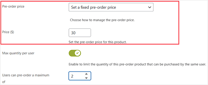 Set pre-order product price in YITH
