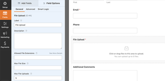 File upload settings File upload settings