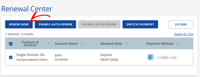 Select SSL to renew Select SSL to renew