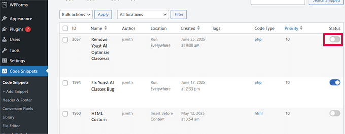 Disable the ai-optimize removal snippet Disable the ai-optimize removal snippet