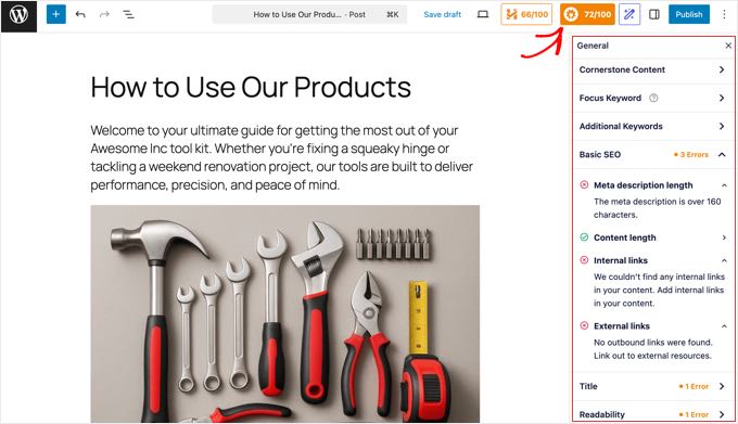 AIOSEO Settings in Right Pane AIOSEO Settings in Right Pane