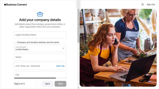 Adding legal company details in Apple Business Connect Adding legal company details in Apple Business Connect
