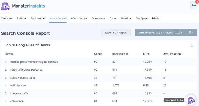 Search console report Search console report