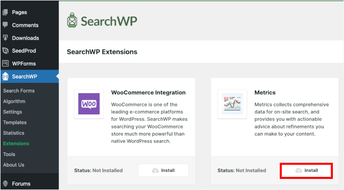 Installing the Metrics extension Installing the Metrics extension