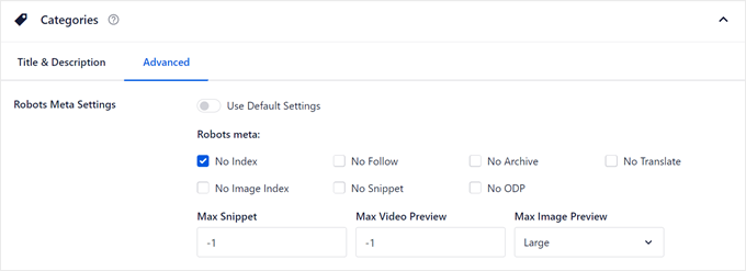 Showing that the category pages have been noindexed in AIOSEO Showing that the category pages have been noindexed in AIOSEO