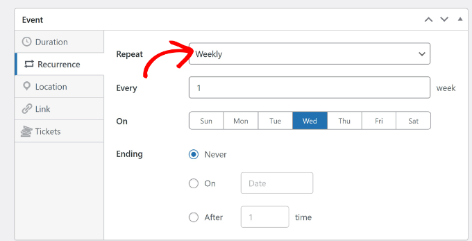 Set up recurrence for events Set up recurrence for events
