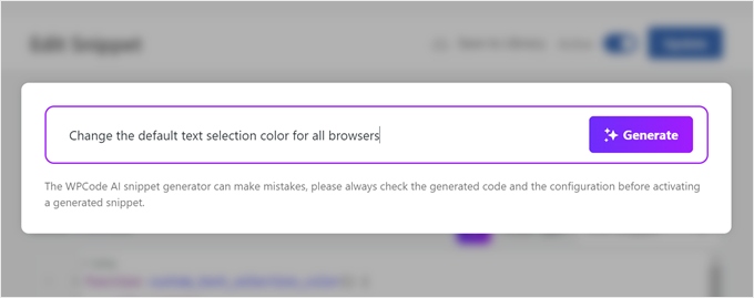 Generating a new code snippet with WPCode AI Generating a new code snippet with WPCode AI